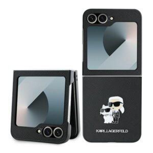 Husa originala Samsung Galaxy Z Flip6 Karl Lagerfeld Saffiano, Karl&Choupette Metal Pin, negru, KLHCZF6SAPKCNPK