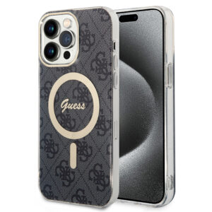 Husa iPhone 15 Pro Max originala Guess IML 4G MagSafe, negru, GUHMP15XH4STK