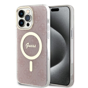 Husa iPhone 15 Pro originala Guess IML 4G MagSafe, roz, GUHMP15LH4STP