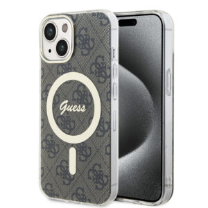 Husa iPhone 15 originala Guess IML 4G MagSafe, maro, GUHMP15SH4STW