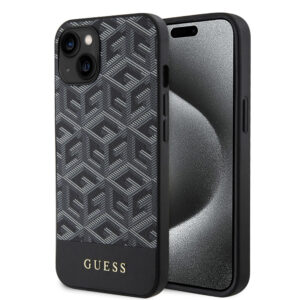 Husa Guess iPhone 15 GCube Stripes MagSafe, negru, GUHMP15SHGCFSEK