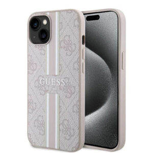 Husa originala Guess iPhone 15 Hardcase 4G Printed Stripes MagSafe, roz, GUHMP15SP4RPSP
