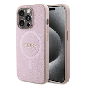 Husa Guess Saffiano MagSafe iPhone 15 Pro, roz, GUHMP15LPSAHMCP