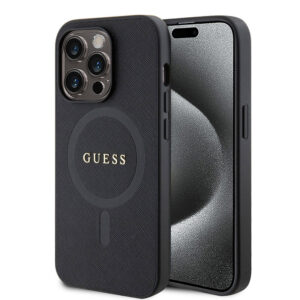 Husa Guess Saffiano MagSafe iPhone 15 Pro, negru, GUHMP15LPSAHMCK