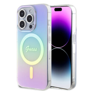 Husa iPhone 15 Pro Max originala Guess IML Iridescent MagSafe, mov, GUHMP15XHITSU