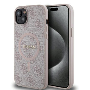 Husa Guess iPhone 15 4G Collection Leather MagSafe, roz, GUHMP15SG4GFRP