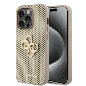 Husa iPhone 15 Pro Guess Leather Perforated 4G, auriu, GUHCP15LPSP4LGD