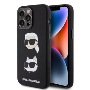 Husa Karl Lagerfeld iPhone 15 Pro Max Silicone, Karl&Choupette Head, negru, KLHCP15XSDHKCNK