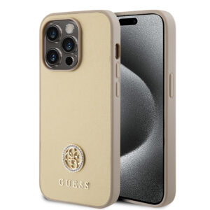 Husa originala Guess iPhone 15 Pro Strass Metal Logo, auriu, GUHCP15LPS4DGPD