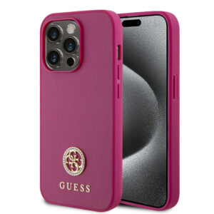 Husa originala Guess iPhone 15 Pro Strass Metal Logo, roz, GUHCP15LPS4DGPP