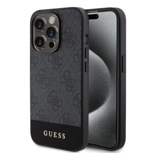Husa originala Guess iPhone 15 Pro Max Hardcase 4G Stripe Collection, gri, GUHCP15XG4GLGR