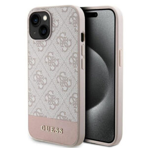 Husa originala Guess iPhone 15 Hardcase 4G Stripe Collection, roz, GUHCP15SG4GLPI