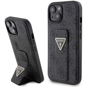 Husa iPhone 15 originala Guess Grip Stand 4G Triangle Strass, negru, GUHCP15SPGS4TDK