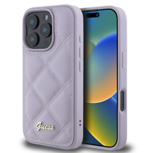 Husa originala Guess Quilted Metal Logo iPhone 16 Pro, violet, GUHCP16LPSQSQSU