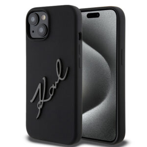 Husa Karl Lagerfeld iPhone 15 Silicone, Karl Script, negru, KLHCP15SSKSBMCK