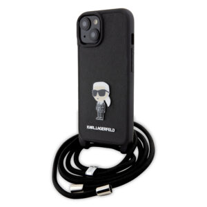 Husa iPhone 15 Karl Lagerfeld Saffiano Crossbody, Monogram Metal Pin Karl, KLHCP15SSASKNPSK