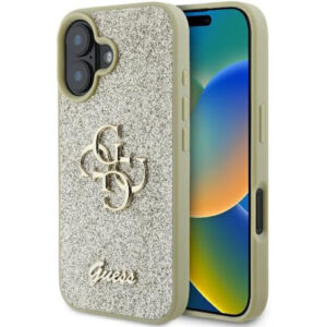 Husa Guess Glitter Fixed Big 4G iPhone 16 cu sclipici, auriu, GUHCP16SHG4SGD