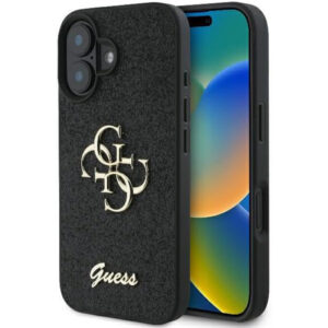 Husa Guess Glitter Fixed Big 4G iPhone 16 cu sclipici, negru, GUHCP16SHG4SGK