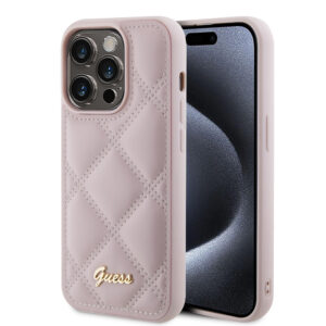 Husa originala Guess Quilted Metal Logo iPhone 15 Pro Max, roz, GUHCP15XPSQSQSP