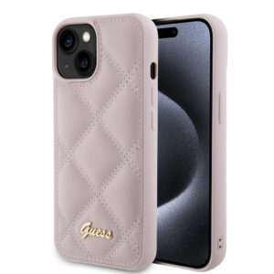 Husa originala Guess Quilted Metal Logo iPhone 15, roz, GUHCP15SPSQSQSP