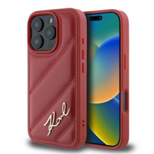 Husa iPhone 16 Pro Max Karl Lagerfeld Diagonal Quilted Script, rosu, KLHCP16XPQDSMGR