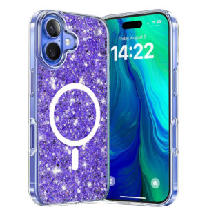 Husa cu sclipici iPhone 16 Techsuit Sparkly Glitter MagSafe, mov