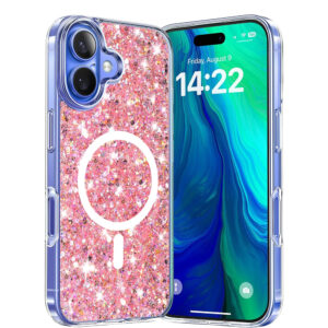 Husa cu sclipici iPhone 16 Plus Techsuit Sparkly Glitter MagSafe, roz
