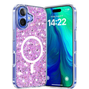 Husa cu sclipici iPhone 16 Plus Techsuit Sparkly Glitter MagSafe, magenta