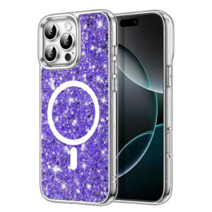Husa cu sclipici iPhone 16 Pro Techsuit Sparkly Glitter MagSafe, mov
