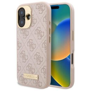 Husa originala Guess iPhone 16 Hardcase 4G Logo Plate MagSafe, roz. GUHMP16SU4GPRP
