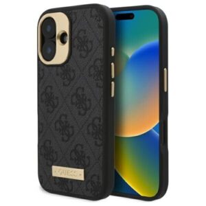 Husa originala Guess iPhone 16 Hardcase 4G Logo Plate MagSafe, negru, GUHMP16SU4GPRK