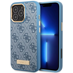 Husa originala Guess iPhone 16 Pro Hardcase 4G Logo Plate MagSafe, albastru, GUHMP16LU4GPRB