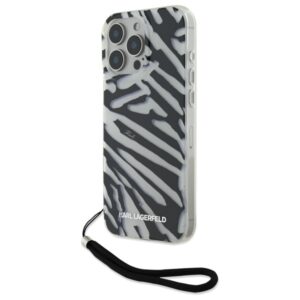 Husa iPhone 16 Pro Max Karl Lagerfeld IML Luxury, Zebra Pattern&Cord, negru, KLHCP16XHZBPKCCK