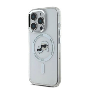 Husa iPhone 16 Pro Karl Lagerfeld IML MagSafe, Metal Karl&Choupette Head, alb, KLHMP16LHLSKCH