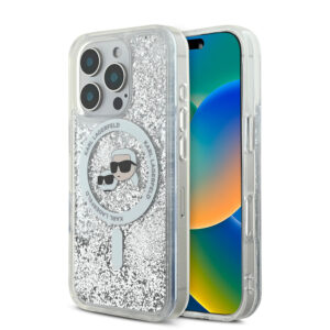 Husa Karl Lagerfeld iPhone 16 Pro Liquid Glitter MagSafe, Karl&Choupette Head, clear, KLHMP16LLGKCSGH