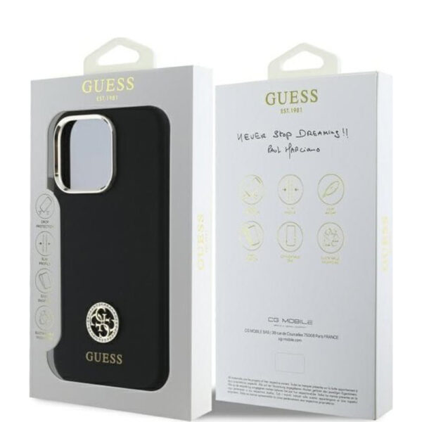 Husa Guess iPhone 16 Pro Max Silicone Logo Strass 4G, negru, GUHCP16XM4DGPK - imagine 2