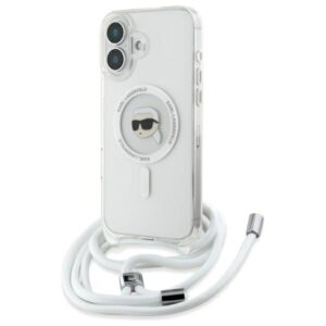 Husa iPhone 16 Karl Lagerfeld IML Crossbody MagSafe, transparent, Karl Head, KLHMP16SHCKHNT