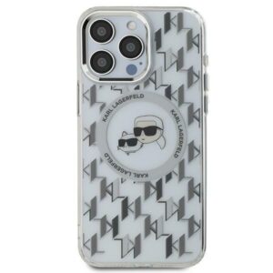 Husa iPhone 15 Karl Lagerfeld IML MagSafe, Monogram Karl&Choupette Head, clear, KLHMP15SHMCKMHT