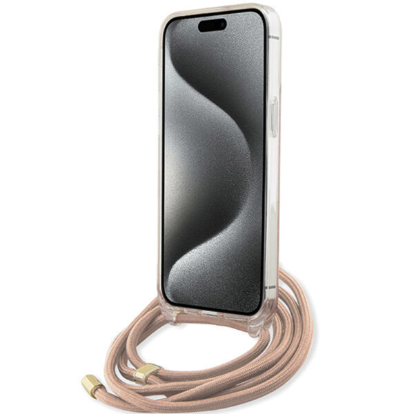 Husa Guess Crossbody Cord 4G Print iPhone 16, roz, GUHCP16SHC4SEP - imagine 6