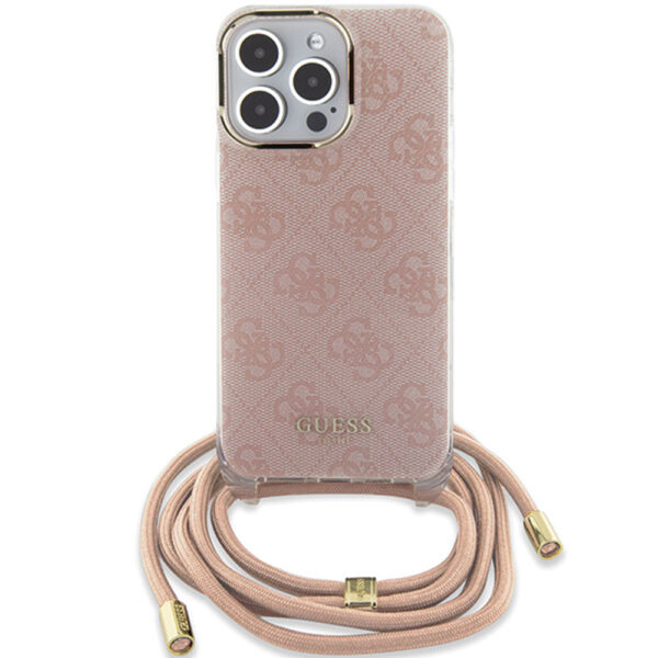Husa Guess Crossbody Cord 4G Print iPhone 16, roz, GUHCP16SHC4SEP - imagine 5