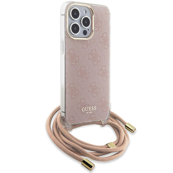 Husa Guess Crossbody Cord 4G Print iPhone 16, roz, GUHCP16SHC4SEP - imagine 3