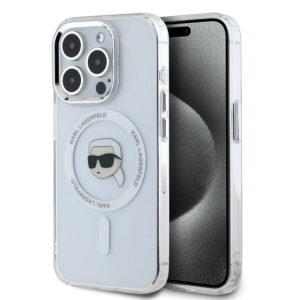 Husa iPhone 16 Pro Max Karl Lagerfeld IML MagSafe, Karl`s Head, alb, KLHMP16XHLSKIH