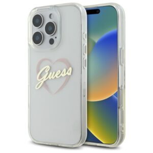 Husa Guess Hardcase IML Heart iPhone 16 Pro, transparenta, GUHCP16LHCHGSPT