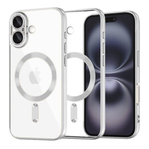 Husa premium iPhone 16 Techsuit Luxury Crystal MagSafe, argintiu