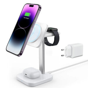 Statie MagSafe wireless + incarcator Apple Watch ESR HaloLock, alb