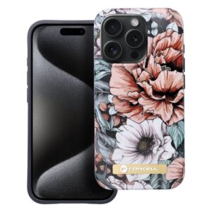 Husă Forcell F-Protect Mirage, compatibilă cu MagSafe, pentru iPhone 15 Pro, cu design "bloom bush" (tufiș înflorit).