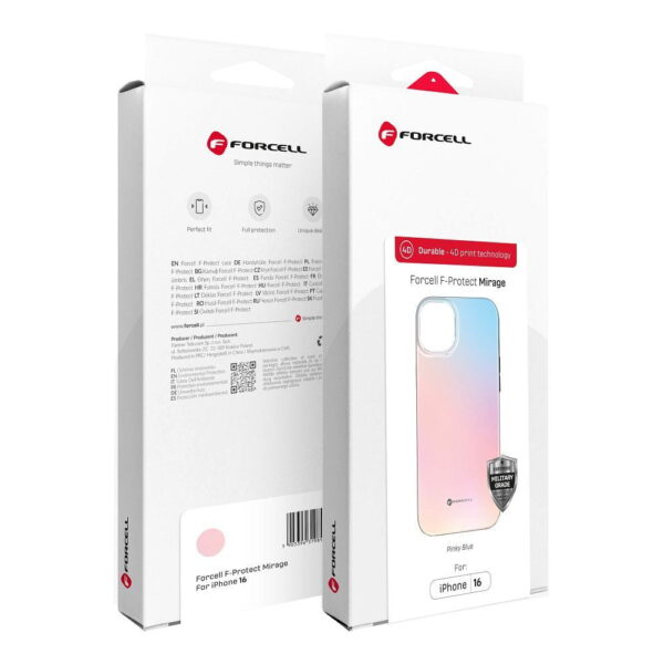 Husă iPhone 16 Forcell F-Protect Mirage, testată la cădere conform standardului militar, compatibilă cu MagSafe, roz-albastru. - imagine 3