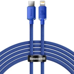 Cablu Cablu Baseus Crystal USB-C la Lightning, 20W, PD, 2m (albastru)