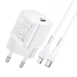 Încărcător Hoco Travel Type-C + Cablu Type-C la Lightning, PD 20W, N10, Alb