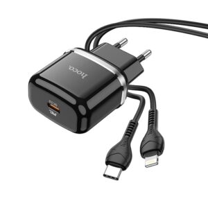 Incarcator HOCO Omni Type C PD 20W Fast Charge Victorious cu cablu pentru iPhone Lightning 8-pini N24, negru